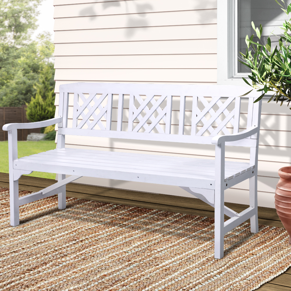 ODF-BENCH-3SEAT-WH-AB-19253-07 Gardeon Outdoor Garden Bench Wooden Chair 3 Seat Patio Furniture Lounge White - Image 1