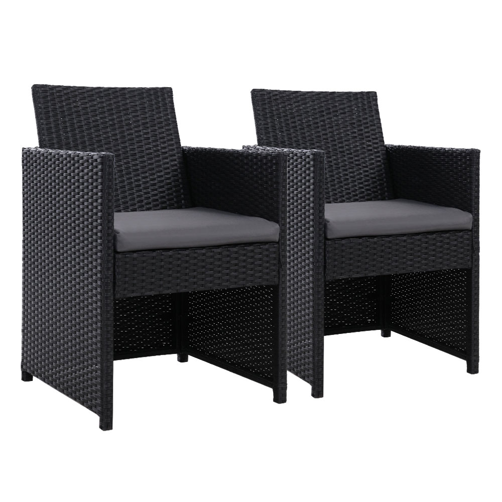 ODF-CHAIR-DINING-B-2X-BK-00 Gardeon 2PC Outdoor Dining Chairs Patio Furniture Wicker Garden Cushion Hugo - Image 1