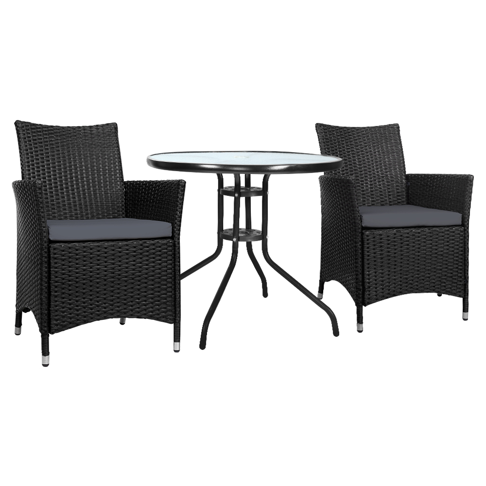 ODF-CHAIRSET-630-00 Gardeon 3PC Bistro Set Outdoor Furniture Rattan Table Chairs Cushion Patio Garden Idris - Image 1