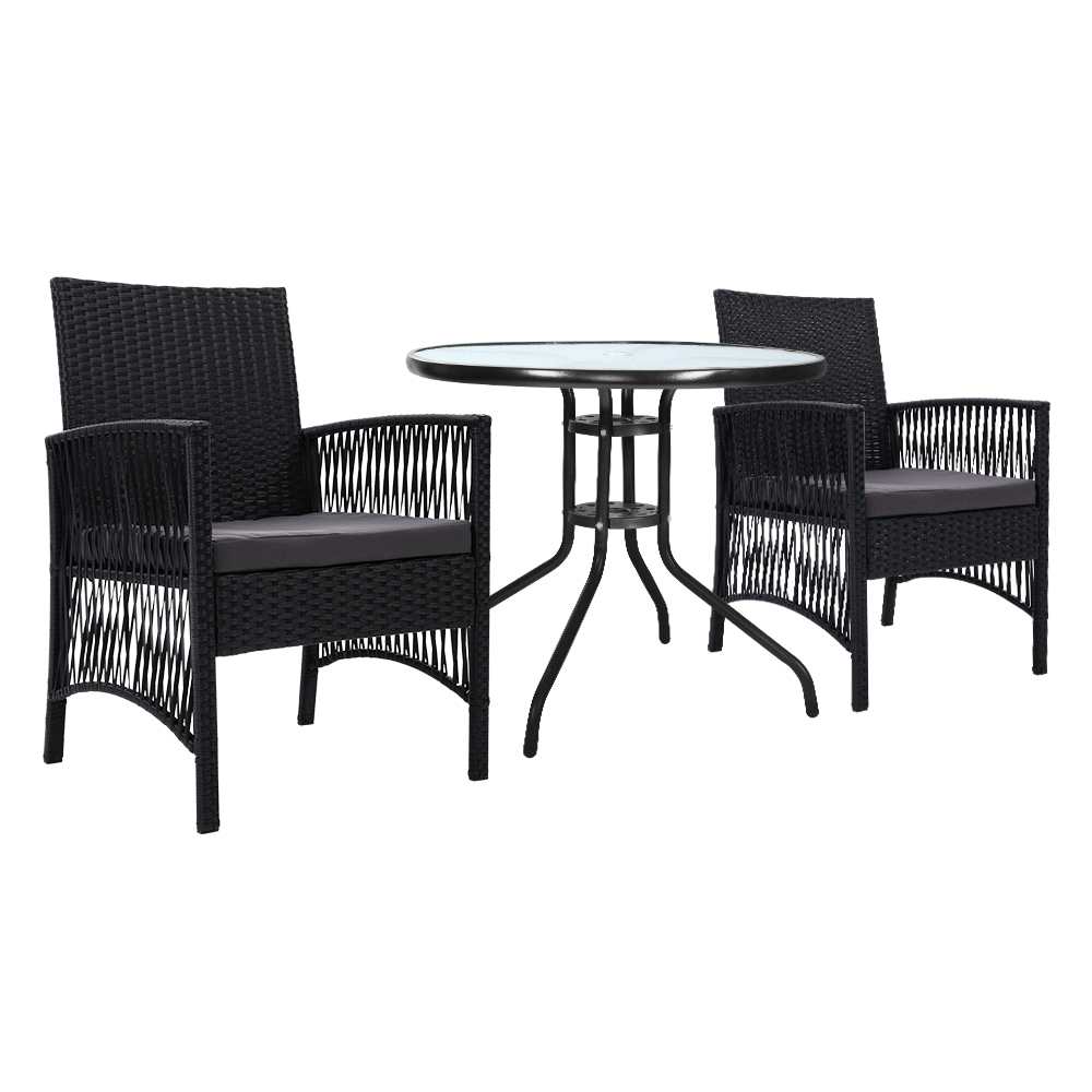 ODF-CHAIRSET-HARP-00 Gardeon 3PC Bistro Set Outdoor Furniture Rattan Table Chairs Cushion Patio Garden Lyra - Image 1