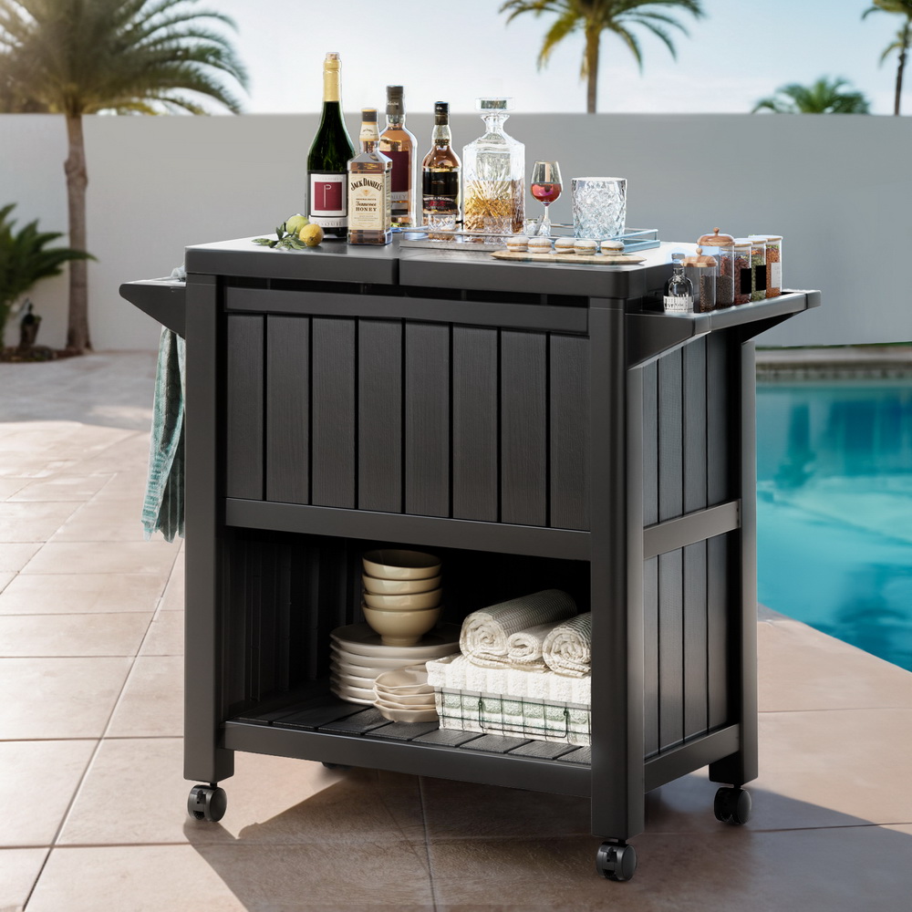 ODF-COOLER-PP-BK-195576-06 Gardeon Outdoor Storage Cabinet Box 80L Ice Bucket Cooler Rolling Serving Cart Kitchen Trolley - Image 1