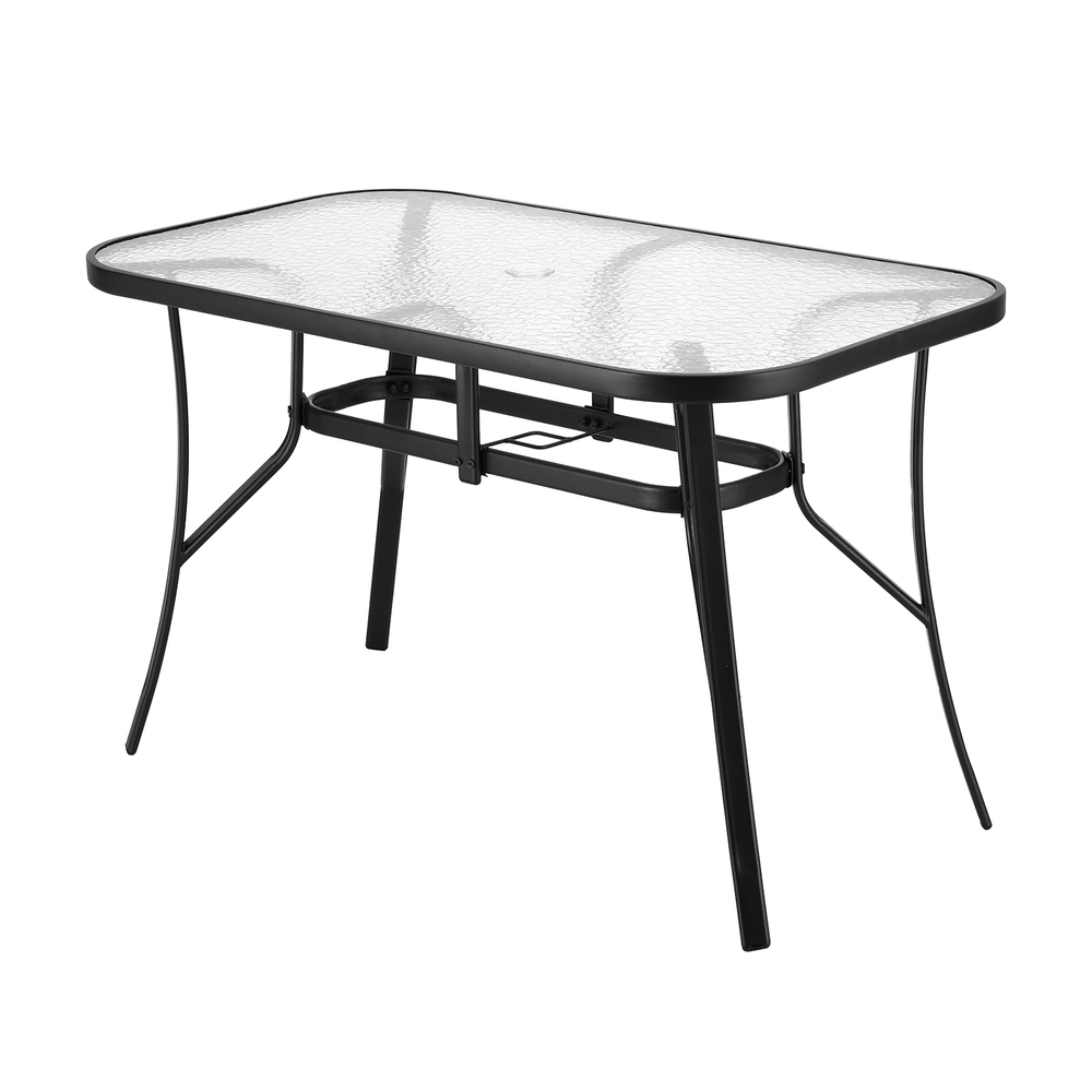 ODF-DINTB-120-202506191527-00 Gardeon 120CM Outdoor Dining Table Steel Parasol Hole Desk Patio Furniture Black - Image 1
