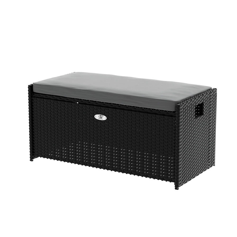ODF-OSB-RAT-BK-65363-00 Gardeon Outdoor Storage Bench Box Wicker Garden Sheds Tools Cushion Patio Furniture Black - Image 1