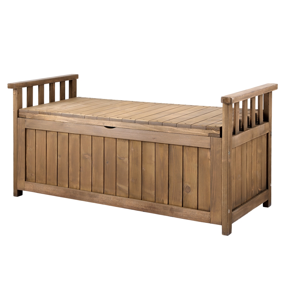 ODF-OSB-WDL-BR-202504111616-00 Gardeon Outdoor Storage Bench Box Wooden Garden Toy Tool Sheds Patio Furniture Brown - Image 1