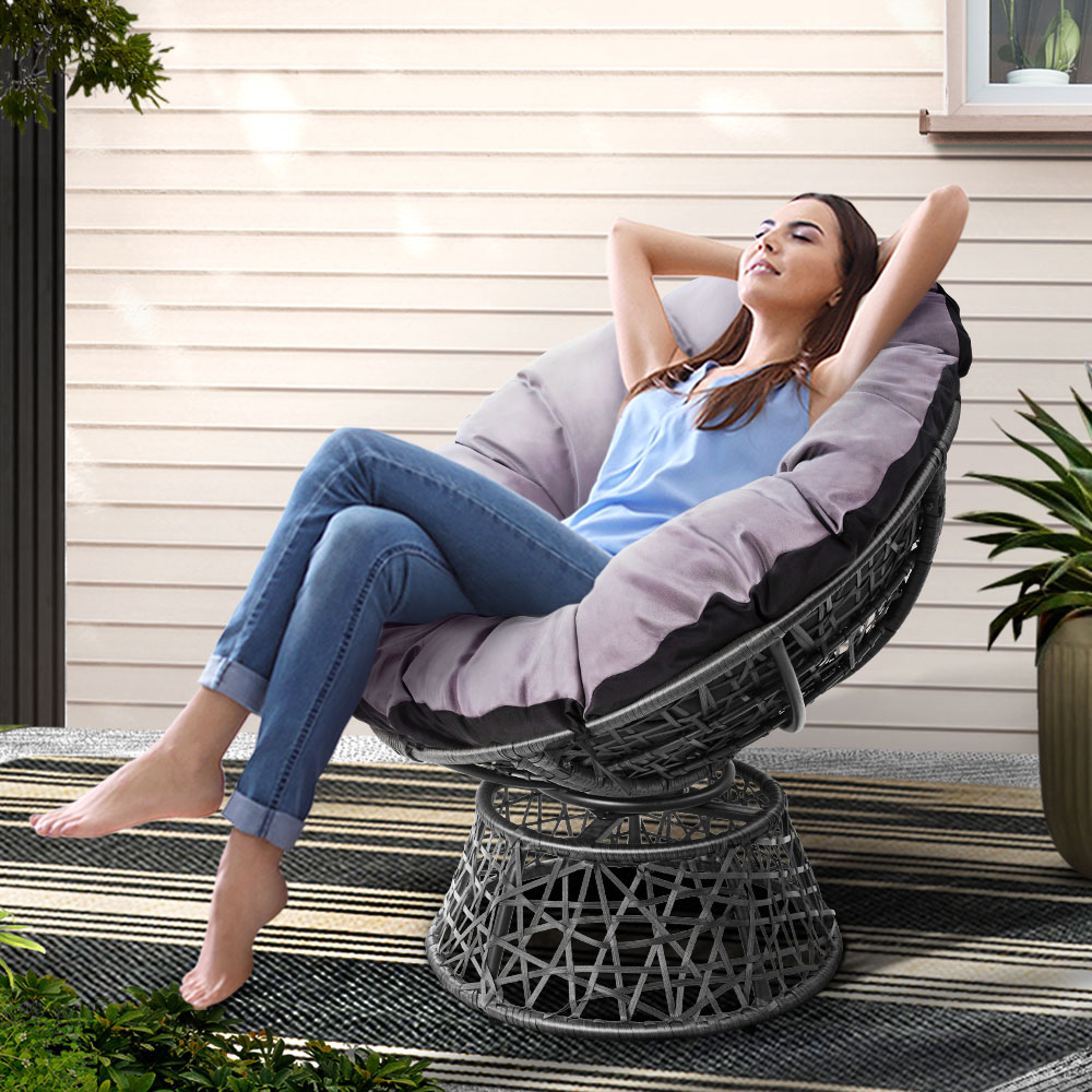 ODF-PAPASAN-CH-GE-202502281626-00 Gardeon Outdoor Chairs Outdoor Furniture Papasan Chair Wicker Patio Garden Grey - Image 1