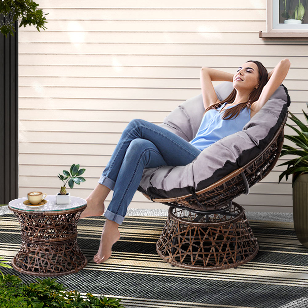 ODF-PAPASAN-CHTB-BR-202502281626-00 Gardeon Outdoor Lounge Setting Papasan Chair Wicker Table Garden Furniture Brown - Image 1