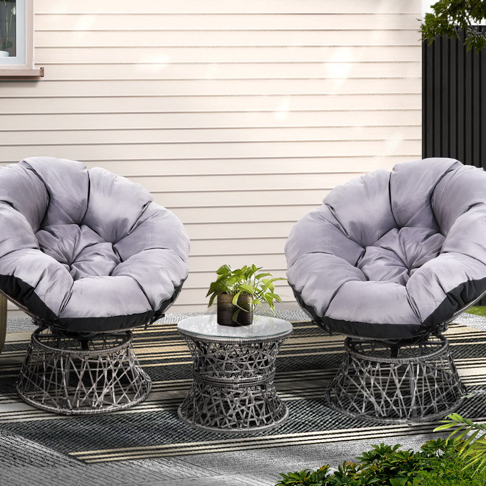 ODF-PAPASAN-TBCHX2-GE-202502281628-00 Gardeon Outdoor Lounge Setting Furniture Wicker Papasan Chairs Table Patio Grey - Image 1