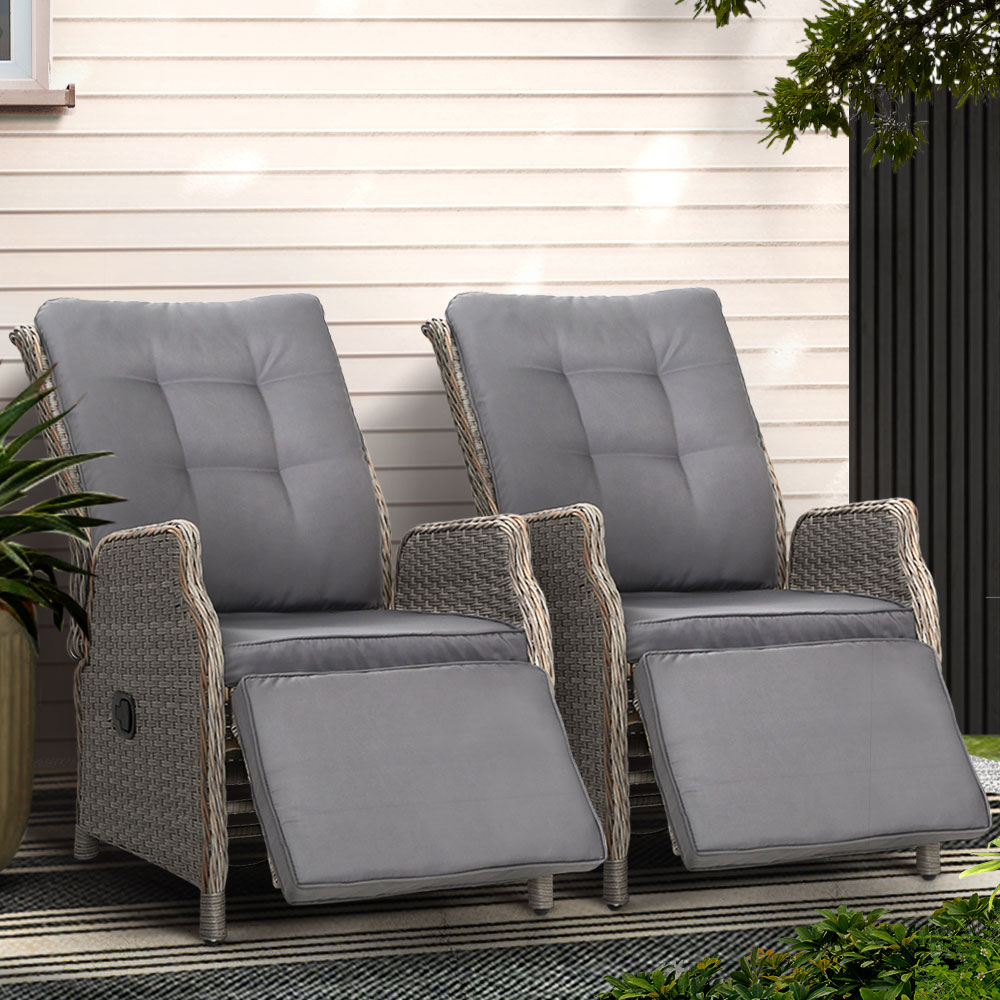 ODF-RCL-RW-FT-GEX2-202502281628-00 Gardeon 2PC Recliner Chairs Sun lounge Wicker Lounger Outdoor Furniture Adjustable Grey - Image 1