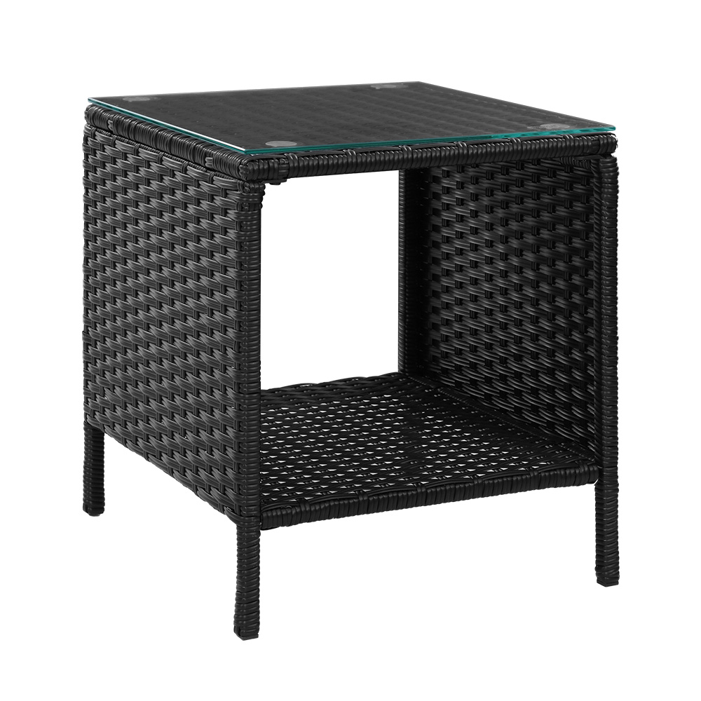 ODF-RECLINER-TB-BK-00 Gardeon Coffee Side Table Wicker Desk Rattan Outdoor Furniture Garden Black - Image 1
