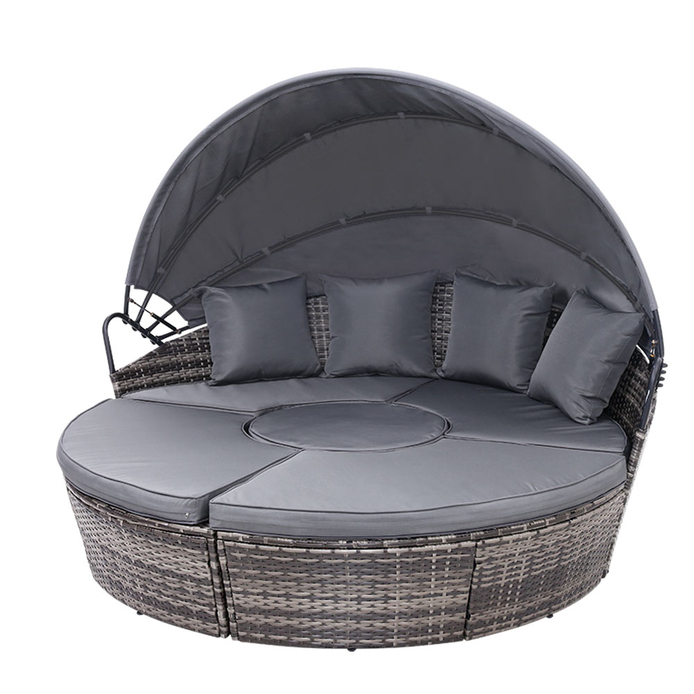 ODF-SUNBED-180OT-GR-ABC-18892-00 Gardeon Sun Lounge Setting Wicker Lounger Day Bed Patio Outdoor Furniture Grey - Image 1