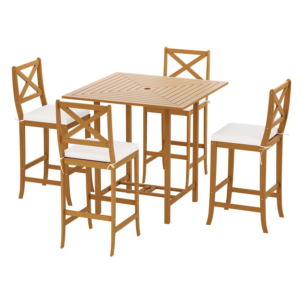 ODF-V-BT-TK-AB-89019-00 Gardeon 5-Piece Outdoor Bar Set Acacia Wood Bistro Patio Table Stools - Image 1
