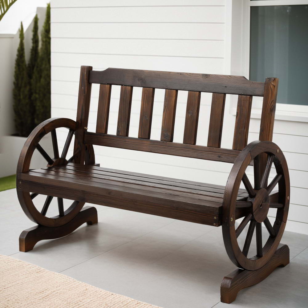 ODF-WAGON-V-CC-14624-07 Gardeon Outdoor Garden Bench Wooden 2 Seater Wagon Chair Patio Furniture Brown - Image 1