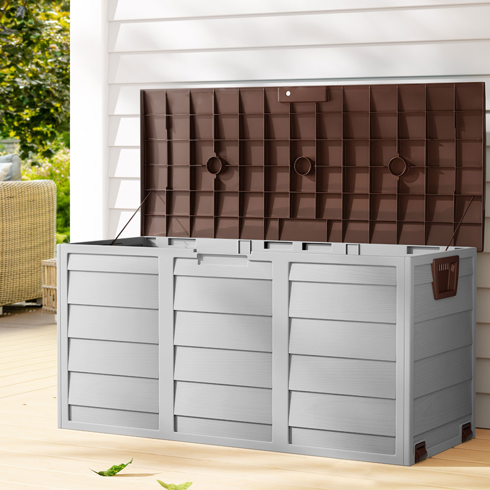 OSB-290L-BB-202502281632-00 Gardeon Outdoor Storage Box 290L Lockable Organiser Garden Deck Shed Tool Brown - Image 1