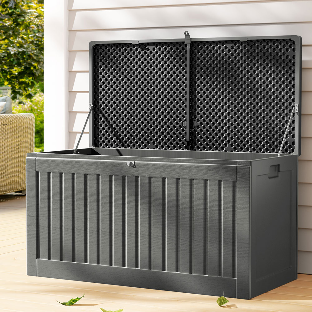 OSB-S270-BKGE-202502281632-00 Gardeon Outdoor Storage Box 270L Container Lockable Garden Bench Tool Shed Grey - Image 1