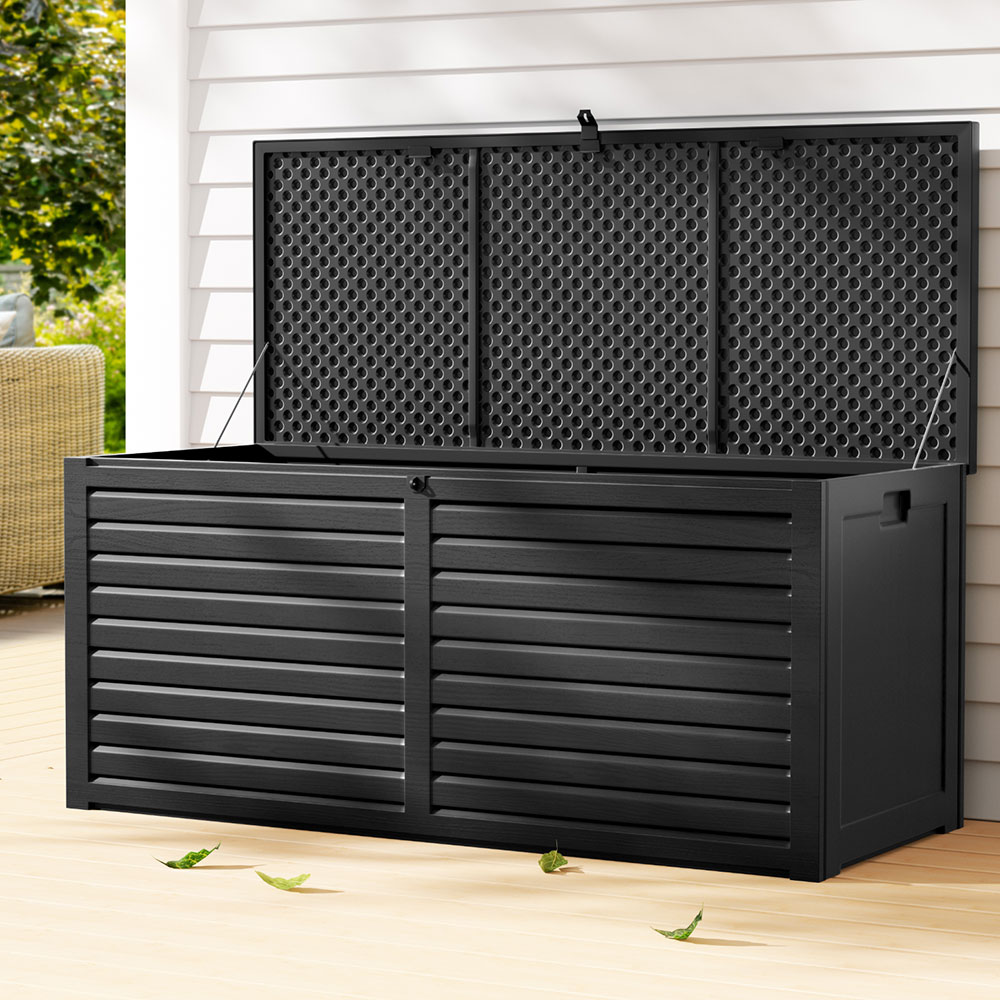 OSB-S490-ABK-202502281634-00 Gardeon Outdoor Storage Box 490L Container Lockable Garden Bench Shed Tools Toy All Black - Image 1