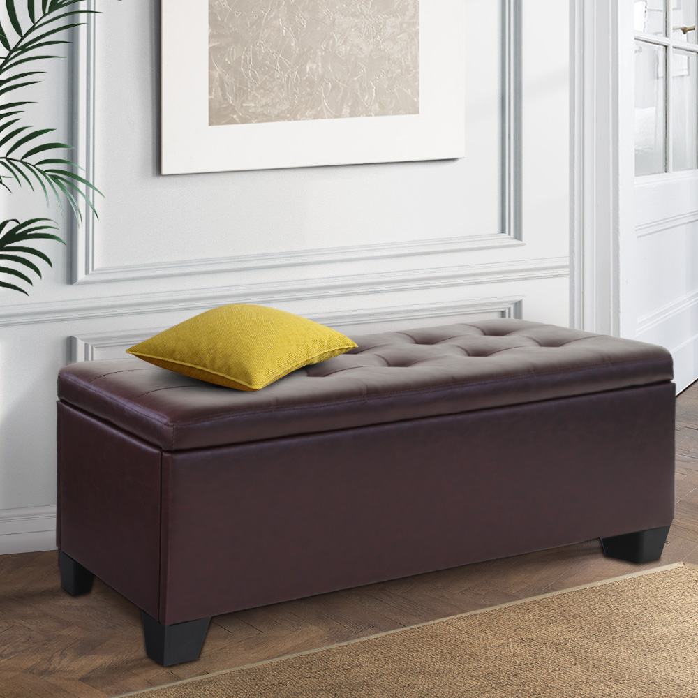 OTM-L2-BR-7597-07 Artiss Storage Ottoman Blanket Box 97cm Leather Brown - Image 1