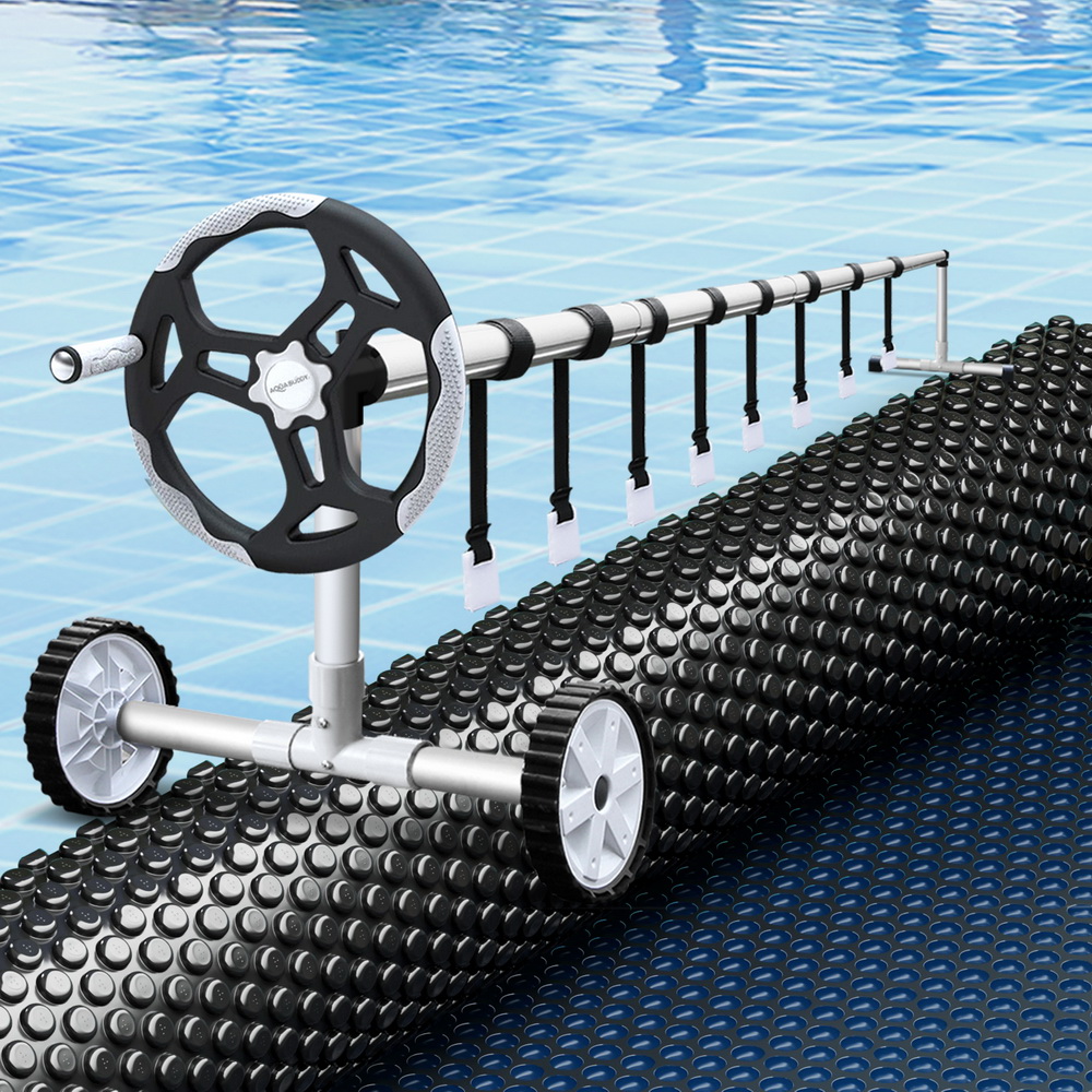 PC-65X30-L-BK-BL-ROLLER-191833-04 Aqua Buddy Pool Cover 600 Micron 6.5x3m w/ Roller 5.55m Swimming Pools Black Solar Blanket - Image 1