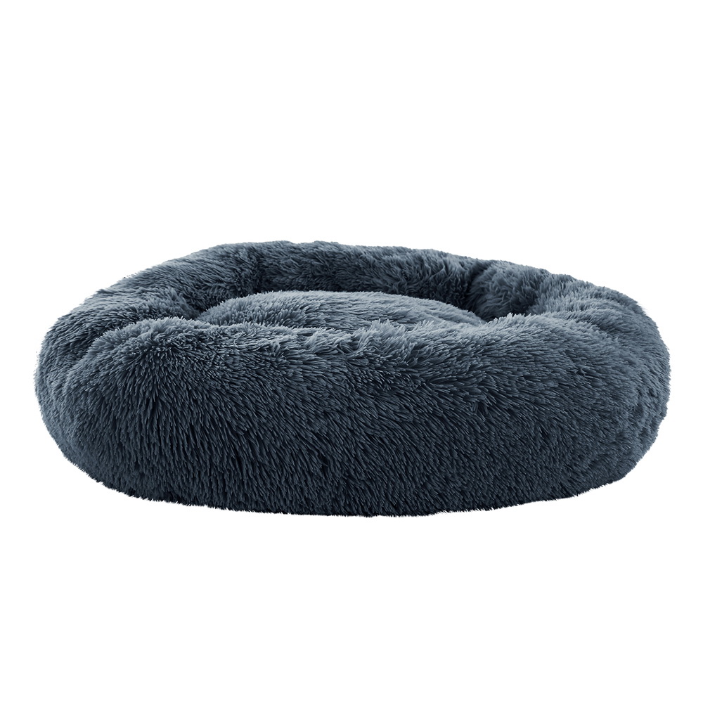 PET-BED-D90-DKGR-24571-00 i.Pet Pet Bed Dog Cat 90cm Large Calming Soft Plush Bed Dark Grey - Image 1
