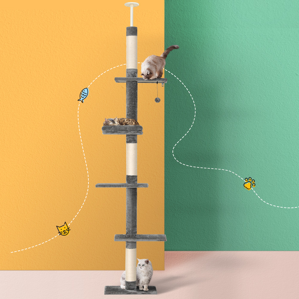 PET-CAT-POLE-GRWH-89867-04 i.Pet Cat Tree 290cm Tower Scratching Post Scratcher Floor to Ceiling Cats Bed - Image 1