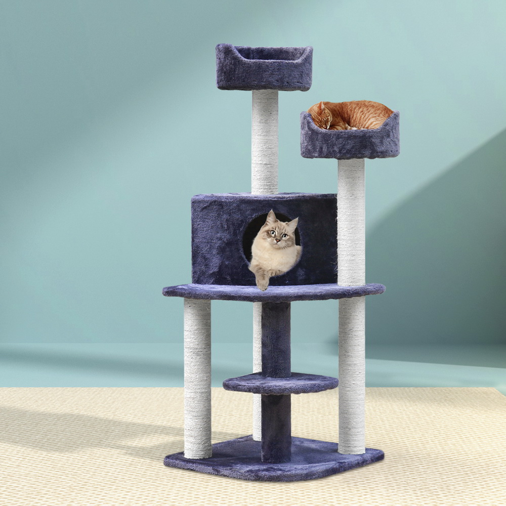 PET-CAT-WT01-GR-7615-07 i.Pet Cat Tree 126cm Tower Scratching Post Scratcher Condo Trees House Grey - Image 1