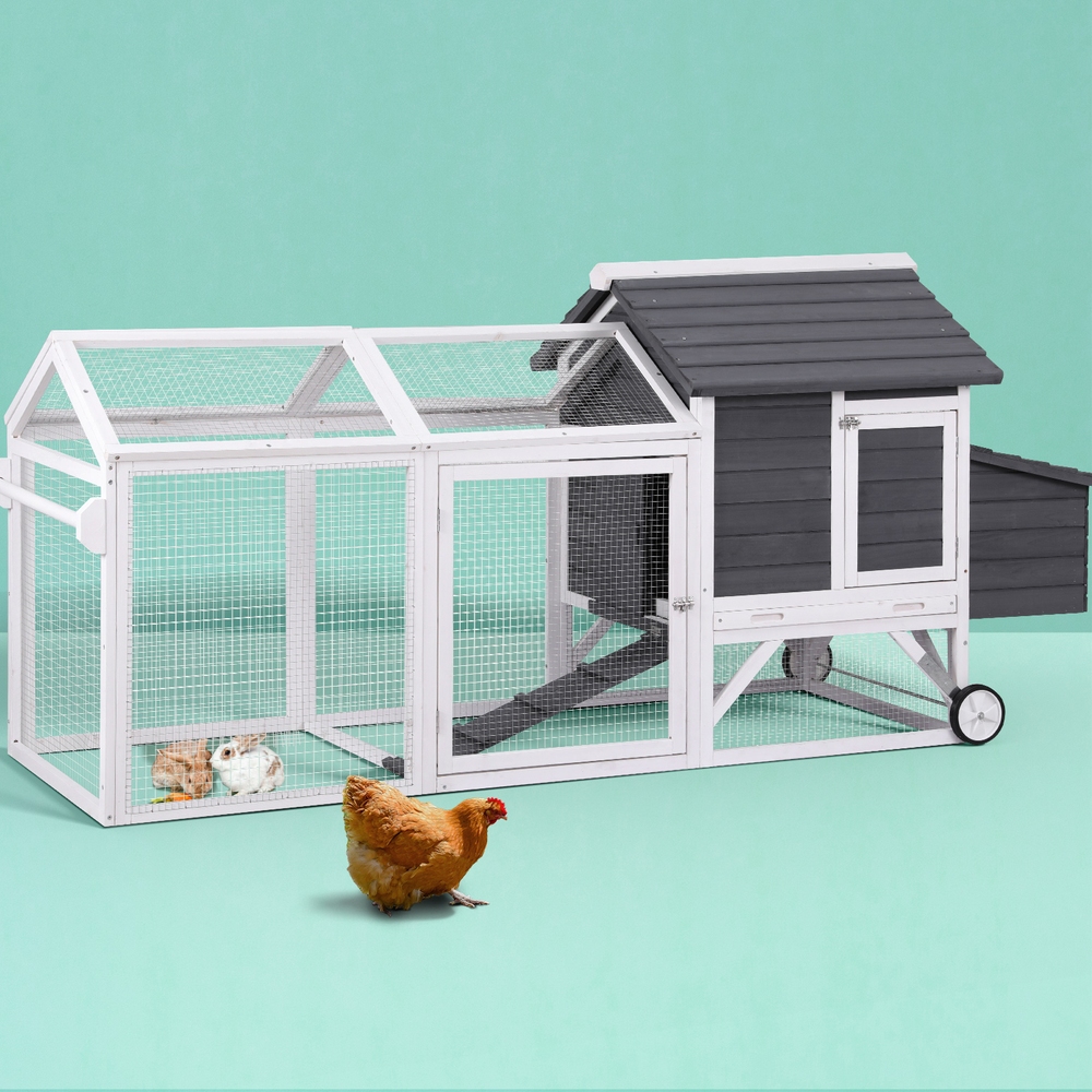 PET-CH-225WL-GR-AB-189527-06 i.Pet Chicken Coop Rabbit Hutch Extra Large Wooden Run Bunny Cage House Outdoor - Image 1