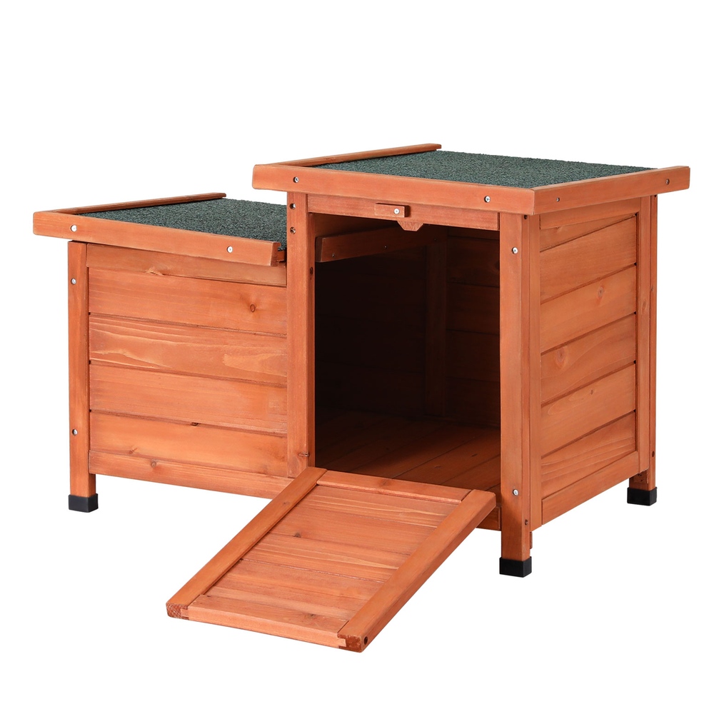 PET-CH-2DOOR-BR-185543-00 i.Pet Outdoor Cat House Rabbit Hutch Wooden Shelter Indoor Cat House Outdoor Condo Small Enclosure - Image 1