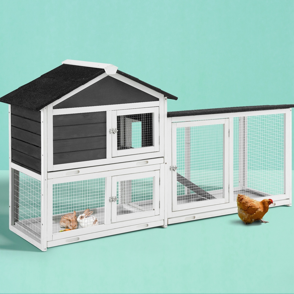 PET-CH-3TRAY-GR-AB-189526-06 i.Pet Chicken Coop Rabbit Hutch Extra Large Wooden Run Cage House With Run Cage - Image 1