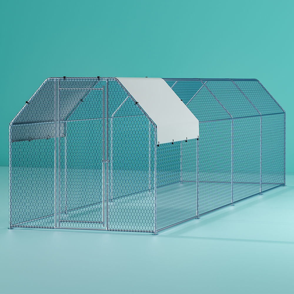 PET-CHICK-CAGE-TRA-2X8-AB-173832-04 i.Pet Chicken Coop Cage Run Rabbit Hutch Large Walk In Hen House Cover 2mx8mx2m - Image 1