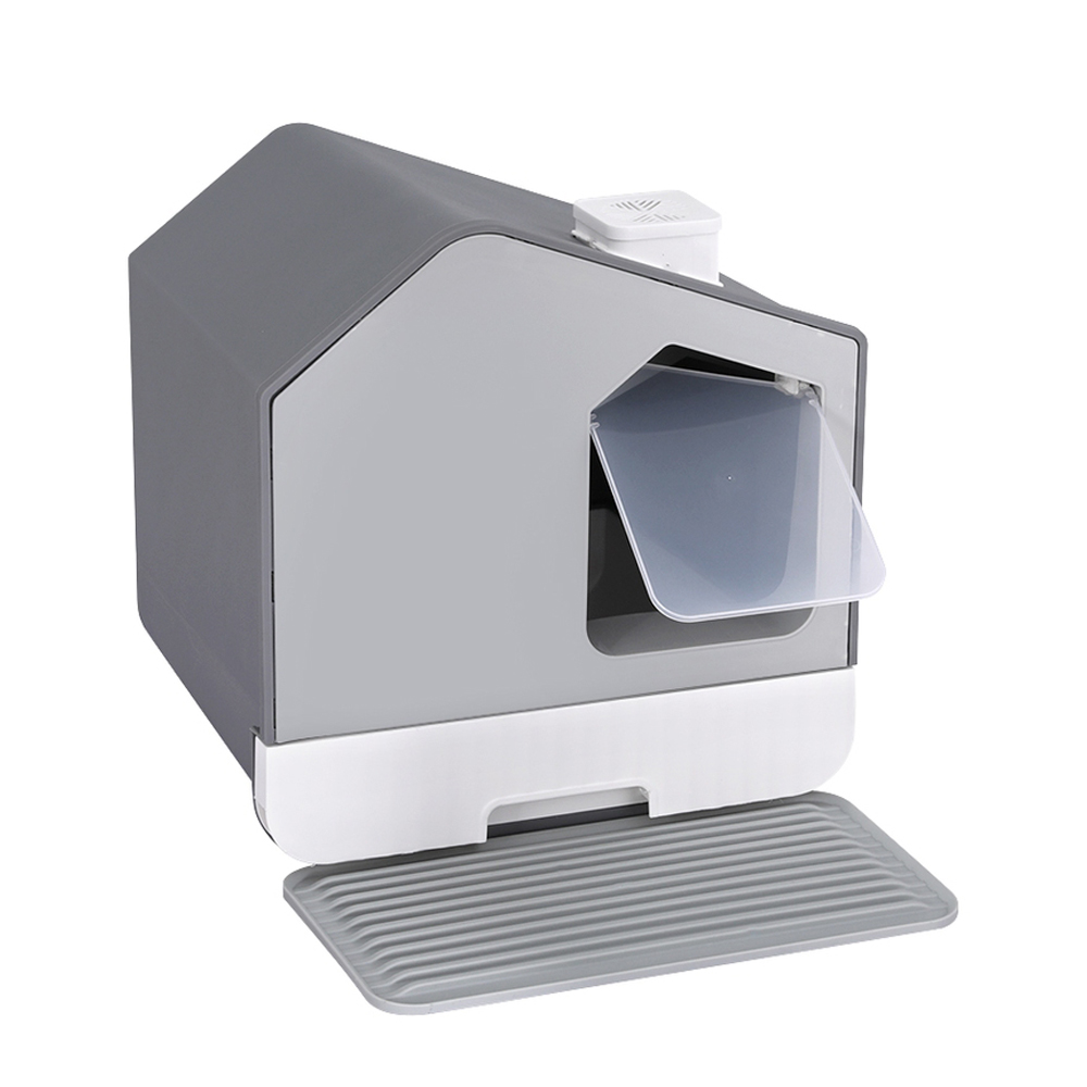 PET-CLB-ROOF-GR-143788-00 i.Pet Cat Litter Box Large Tray Kitty Toilet Enclosed Cat Litter Box Hooded Scoop Mat Grey - Image 1