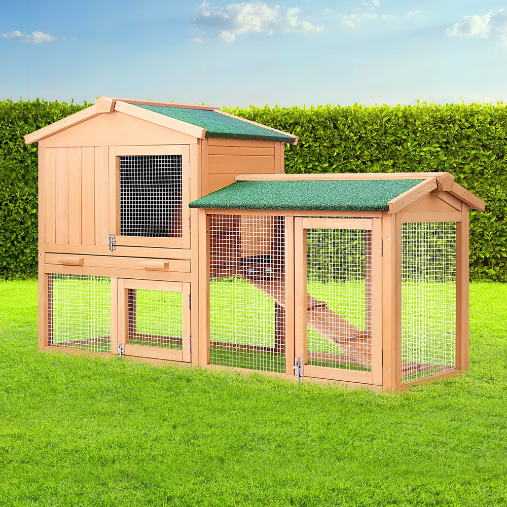 PET-GT-WOOD-R036-202502281812-00 i.Pet Chicken Coop Rabbit Hutch 138cm x 44cm x 85cm Large Chicken Coop House Run Cage Wooden Outdoor - Image 1