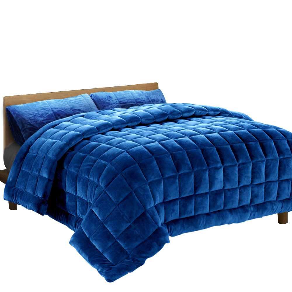 QUILT-FM-TEAL-SK-17759-00 Giselle Bedding Faux Mink Quilt Blue Super King - Image 1