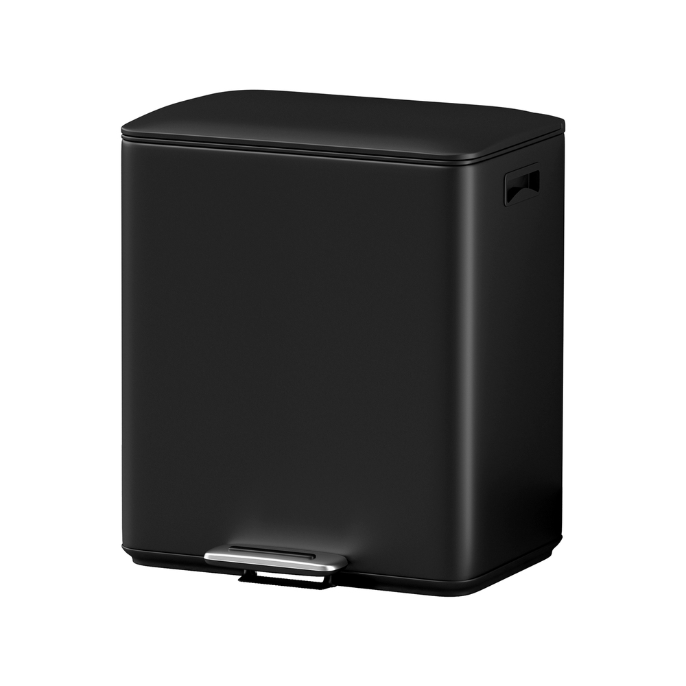 RB-40L-2C-BK-159071-00 Cefito Pedal Bins Rubbish Bin Dual Compartment Waste Recycle Dustbins 40L Black - Image 1