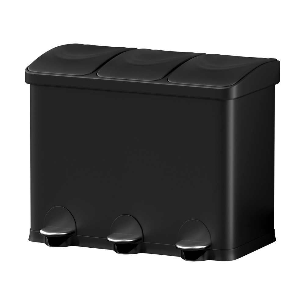 RB-45L-3C-BK-160050-00 Cefito Pedal Bins Rubbish Bin Triple Compartments Waste Recycle Dustbins 45L - Image 1
