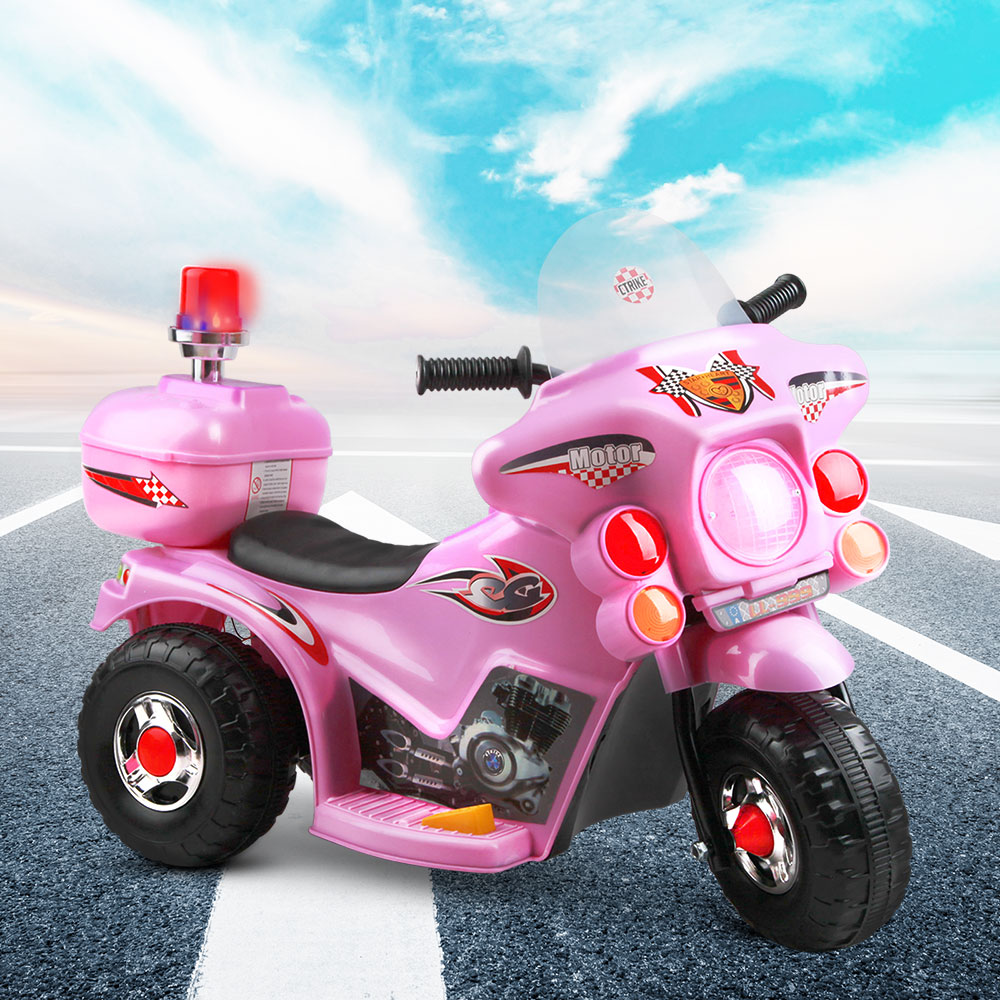 RCAR-MBIKE99-PK-6851-07 Rigo Kids Electric Ride On Police Motorcycle Motorbike 6V Battery Pink - Image 1