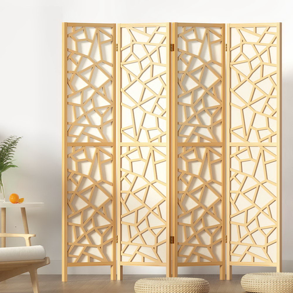 RD-4016-4P-NT-202502281400-00 Artiss 4 Panel Room Divider Screen 162x170cm Clover Natural - Image 1
