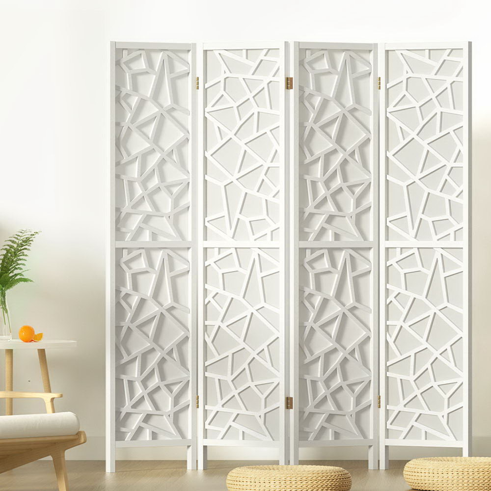 RD-4016-4P-WH-202502281402-00 Artiss 4 Panel Room Divider Screen 162x170cm Clover White - Image 1