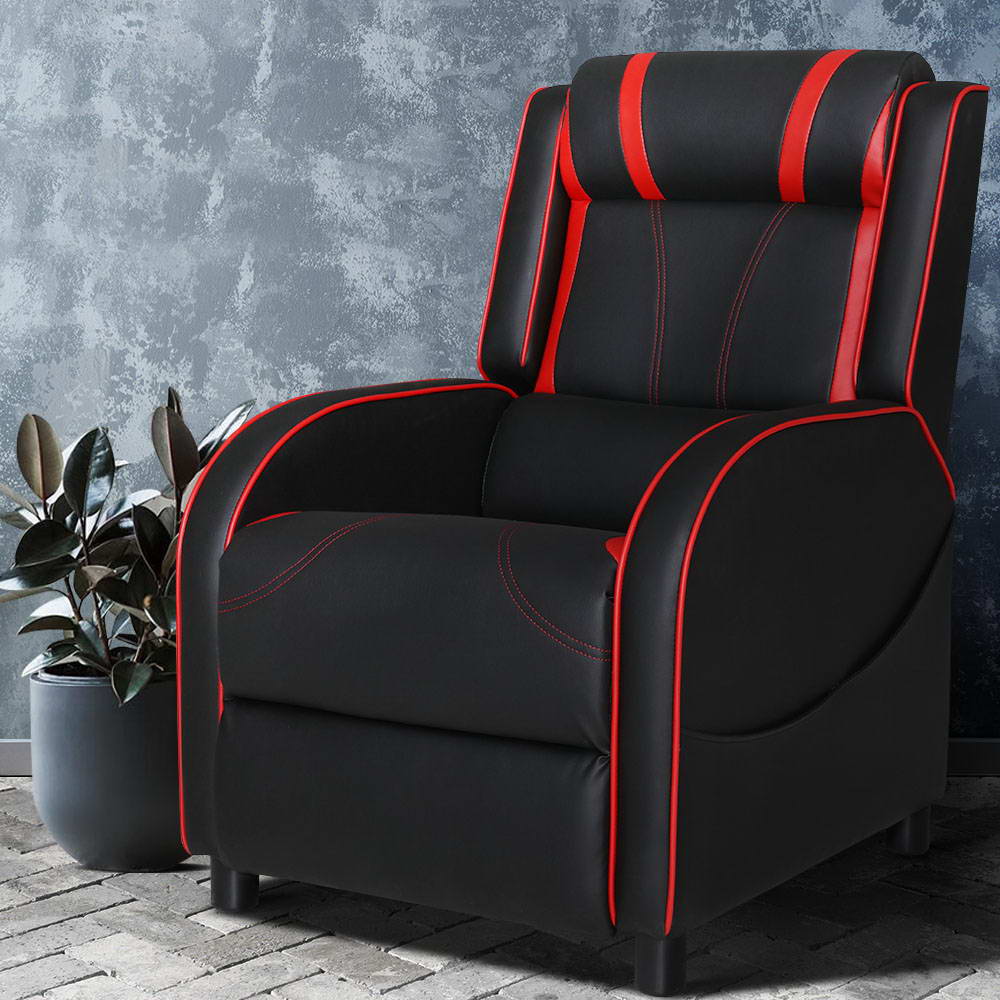 RECLINER-A10-GAME-BK-RD-202502281302-00 Artiss Recliner Chair Gaming Chair Leather Black Serik - Image 1