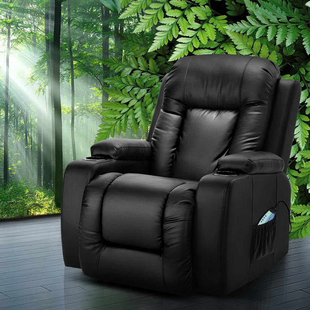 RECLINER-A3-BK-AB-202502281304-00 Artiss Recliner Chair Electric Heated Massage Chairs Faux Leather Cabin - Image 1