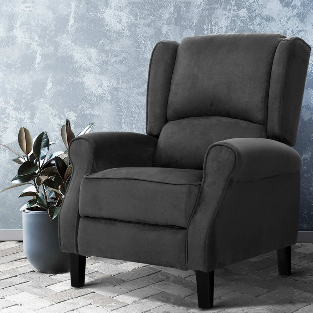 RECLINER-B-9218-LIN-CHA-202502281306-00 Artiss Recliner Chair Adjustable Sofa Lounge Soft Suede Armchair Couch Charcoal - Image 1