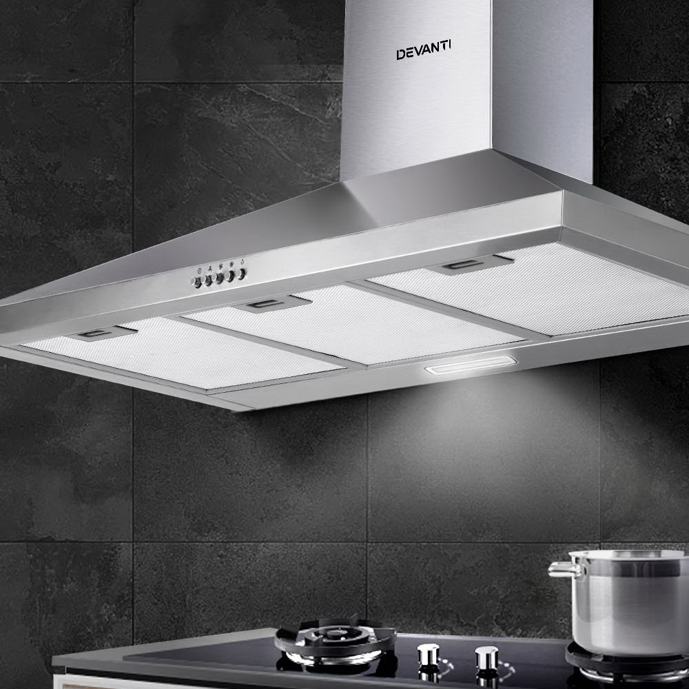 RH-D-A17-90-SR-202502281658-00 Devanti 900mm Range Hood 90cm Rangehood Stainless Steel - Image 1