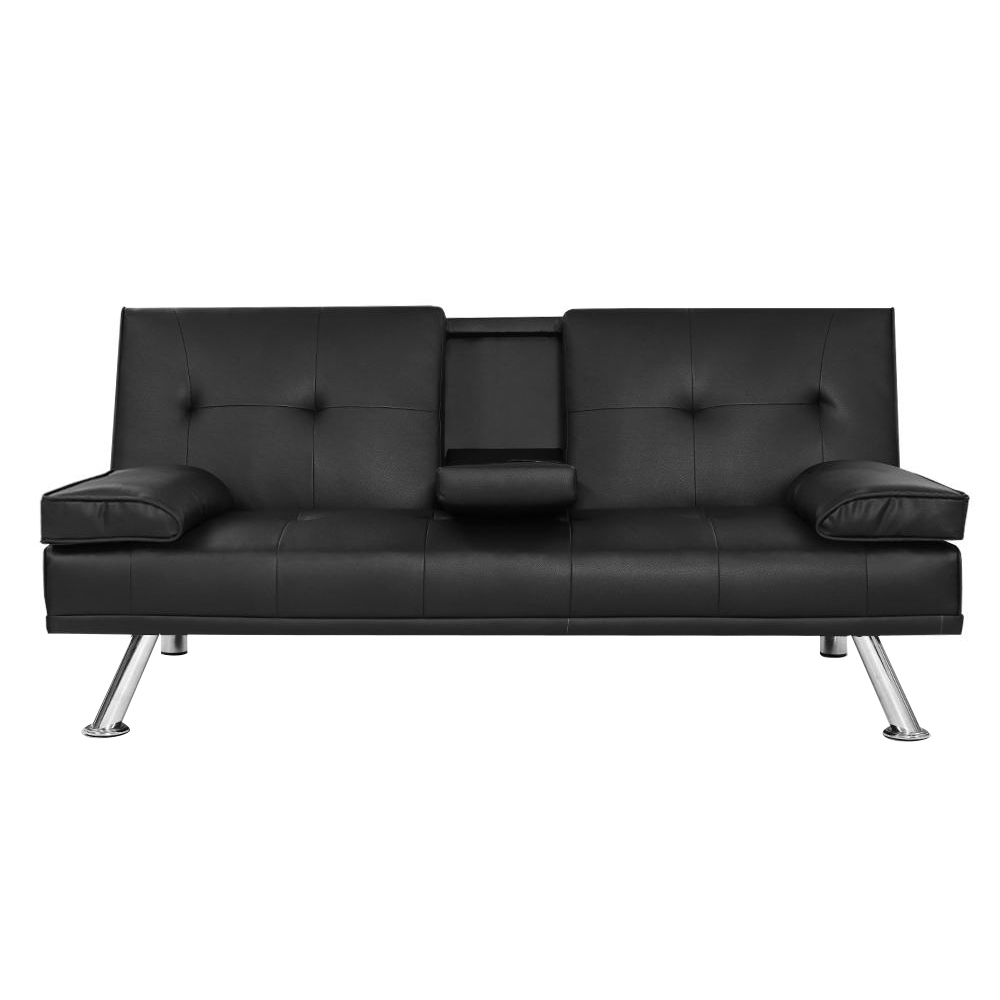 SBED-E-R1C-LEA168-BK-202502281306-07 Artiss Sofa Bed 168CM Black PU Leather - Image 1