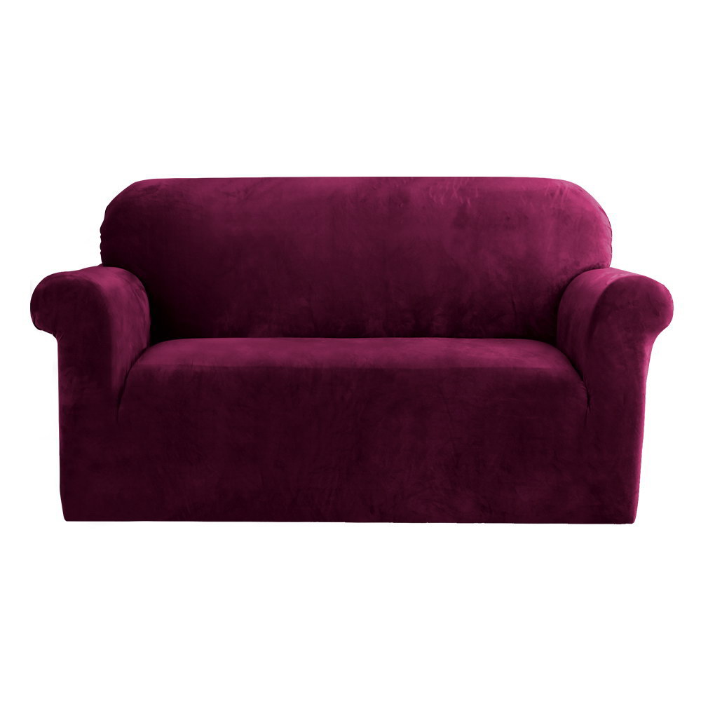 SCOVER-VEL-2-RD-00 Artiss Sofa Cover Couch Covers 2 Seater Velvet Ruby Red - Image 1