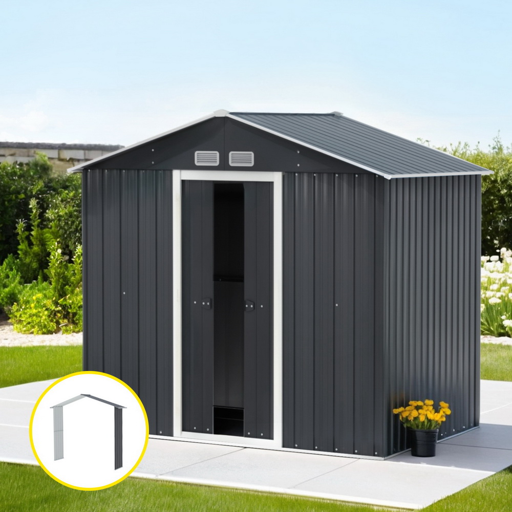 SHED-GAB-4X7-AB-EXT-200437-06 Giantz Garden Shed Outdoor Storage 2.15x1.74M Tool Workshop House w/Extension Kit - Image 1