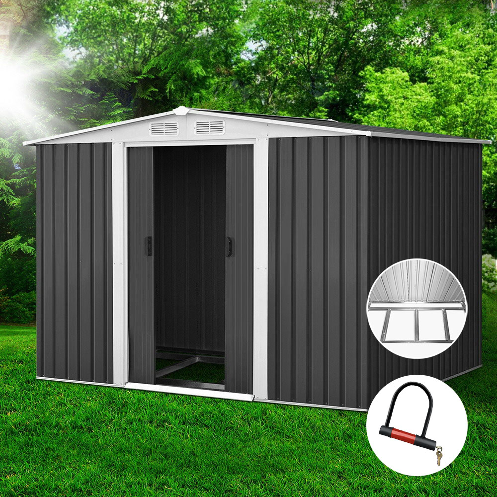 SHED-GAB-6X8-BASE-ABCD-202502281816-00 Giantz Garden Shed 2.58x2.07M w/Metal Base Sheds Outdoor Storage Double Door Tool - Image 1