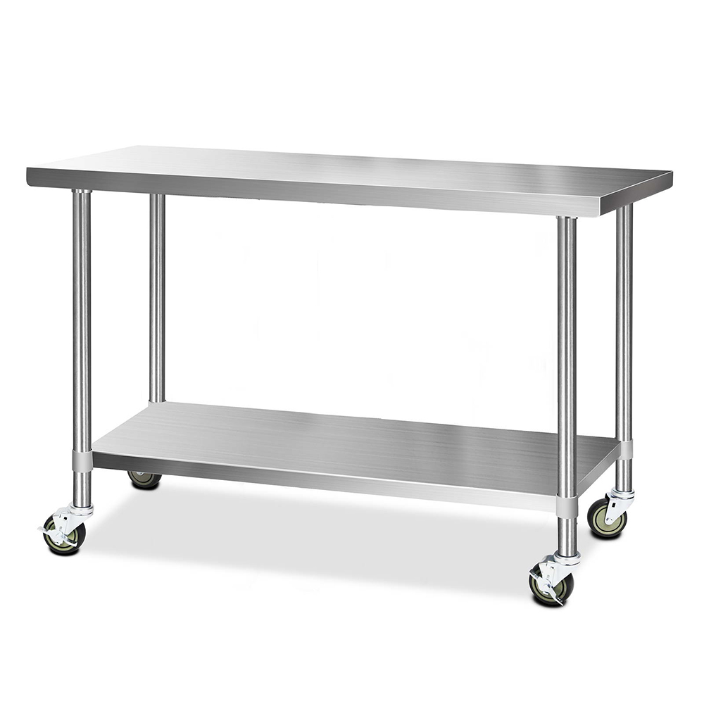 SSKB-304S-WHEEL-60-202502281926-07 Cefito 1524x610mm Stainless Steel Kitchen Bench with Wheels 304 - Image 1