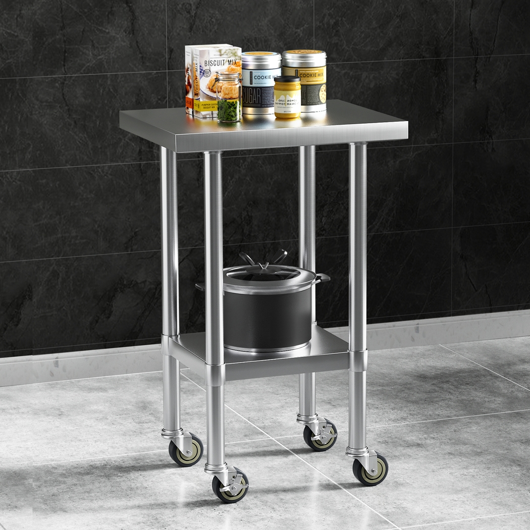 SSKB-430S-WHEEL-24-18-186243-06 Cefito Stainless Steel Kitchen Benches Work Bench Wheels 61X46CM 430 - Image 1