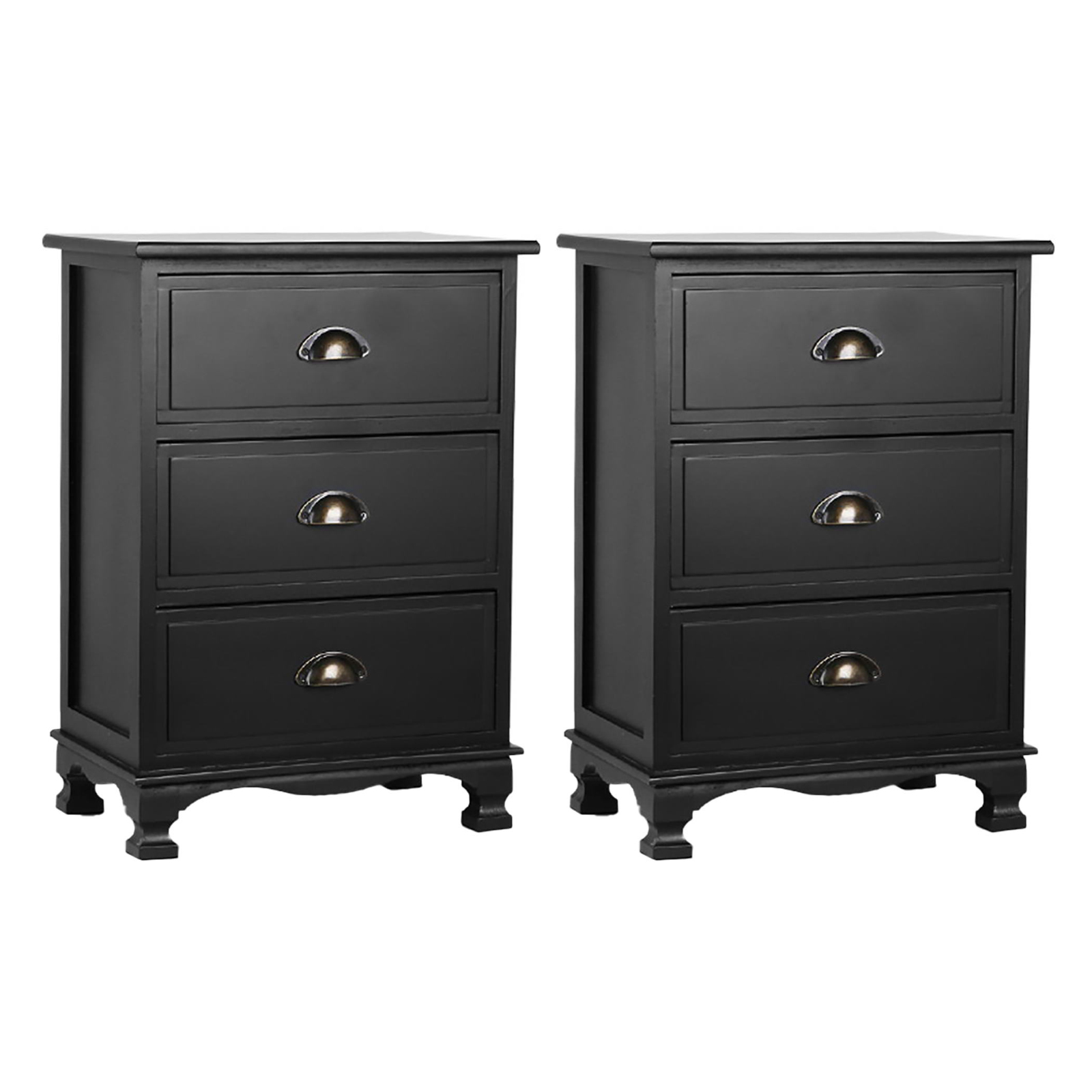 ST-CAB-B-3D-BKX2-202505231800-00 Artiss 2x Bedside Table 3 Drawers Vintage - THYME Black - Image 1