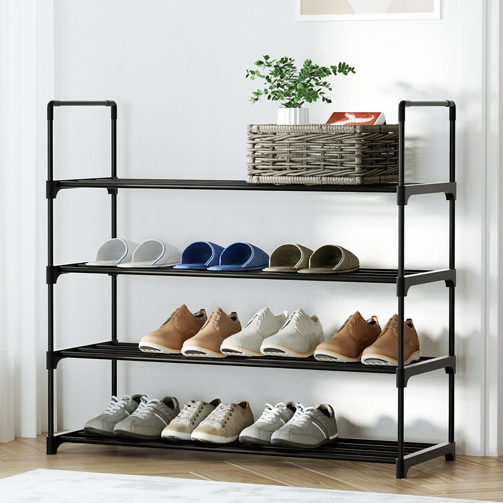 STACK-SHOE-04-BK-52894-08 Artiss Shoe Rack 4-tier 16 Pairs Stackable Black - Image 1