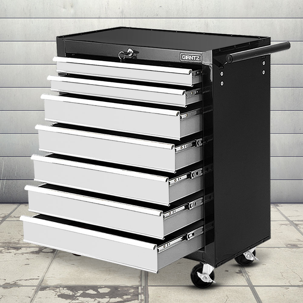 TB-7DR-RL-BKGY-202502281514-00 Giantz 7 Drawer Tool Box Cabinet Chest Trolley Storage Garage Toolbox Grey - Image 1