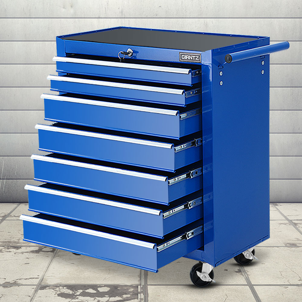 TB-7DR-RL-BL-202502281514-00 Giantz 7 Drawer Tool Box Cabinet Chest Trolley Storage Garage Toolbox Blue - Image 1